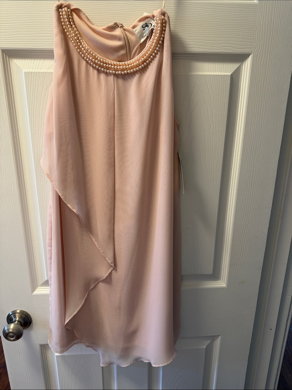 SD Collection Blush Pink Beaded Neckline Evening Dress